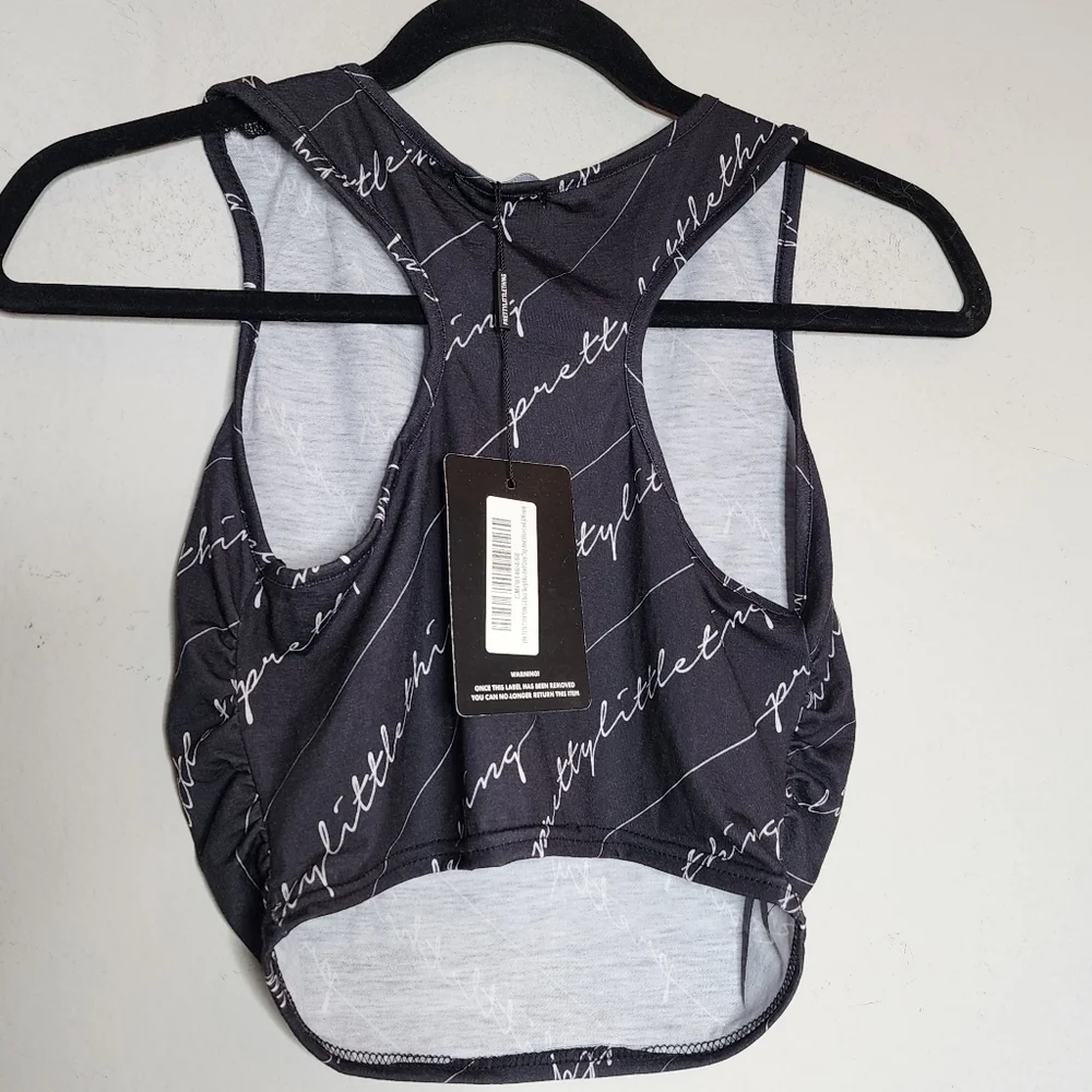 NWT PrettyLittleThing Lounge Set Grey Script Crop Top And Wide Leg Pants‎ 2 XS